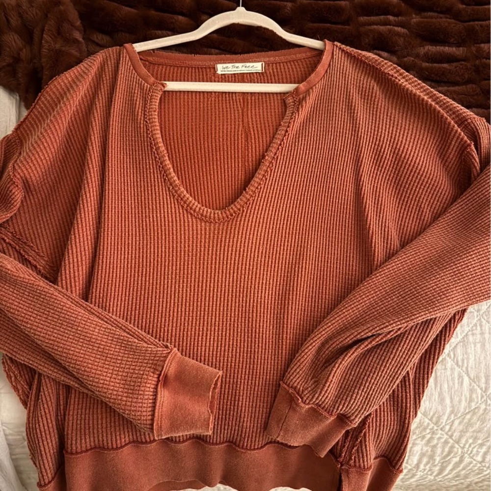 Free people Rust Orange V-Neck Sweater